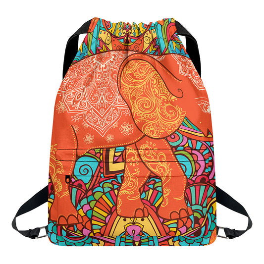 Indian Boho Hippie Elephant Print Drawstring Backpack