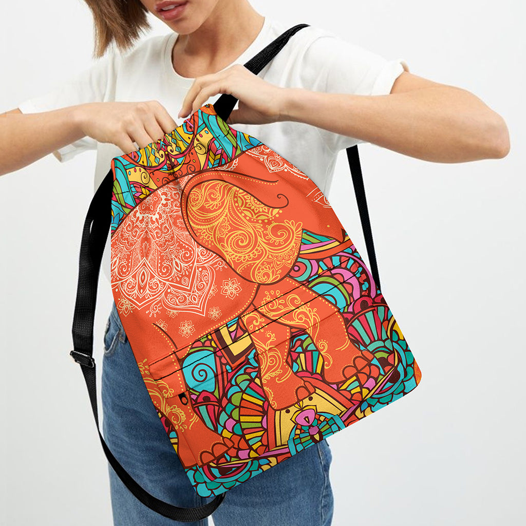 Indian Boho Hippie Elephant Print Drawstring Backpack