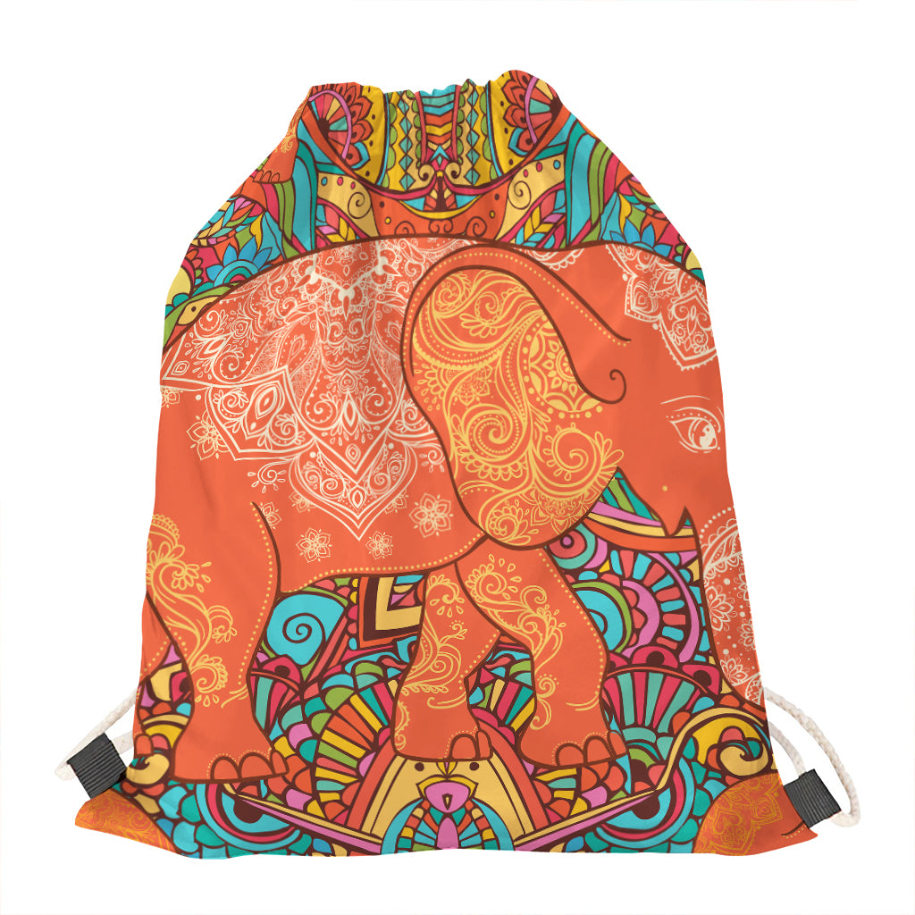 Indian Boho Hippie Elephant Print Drawstring Bag