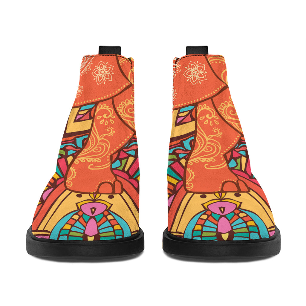 Indian Boho Hippie Elephant Print Flat Ankle Boots