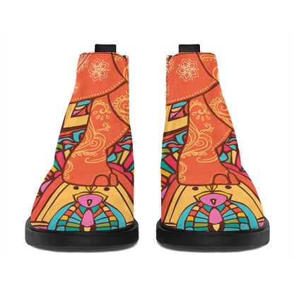 Indian Boho Hippie Elephant Print Flat Ankle Boots