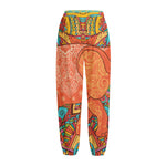 Indian Boho Hippie Elephant Print Fleece Lined Knit Pants