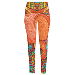 Indian Boho Hippie Elephant Print High-Waisted Pocket Leggings