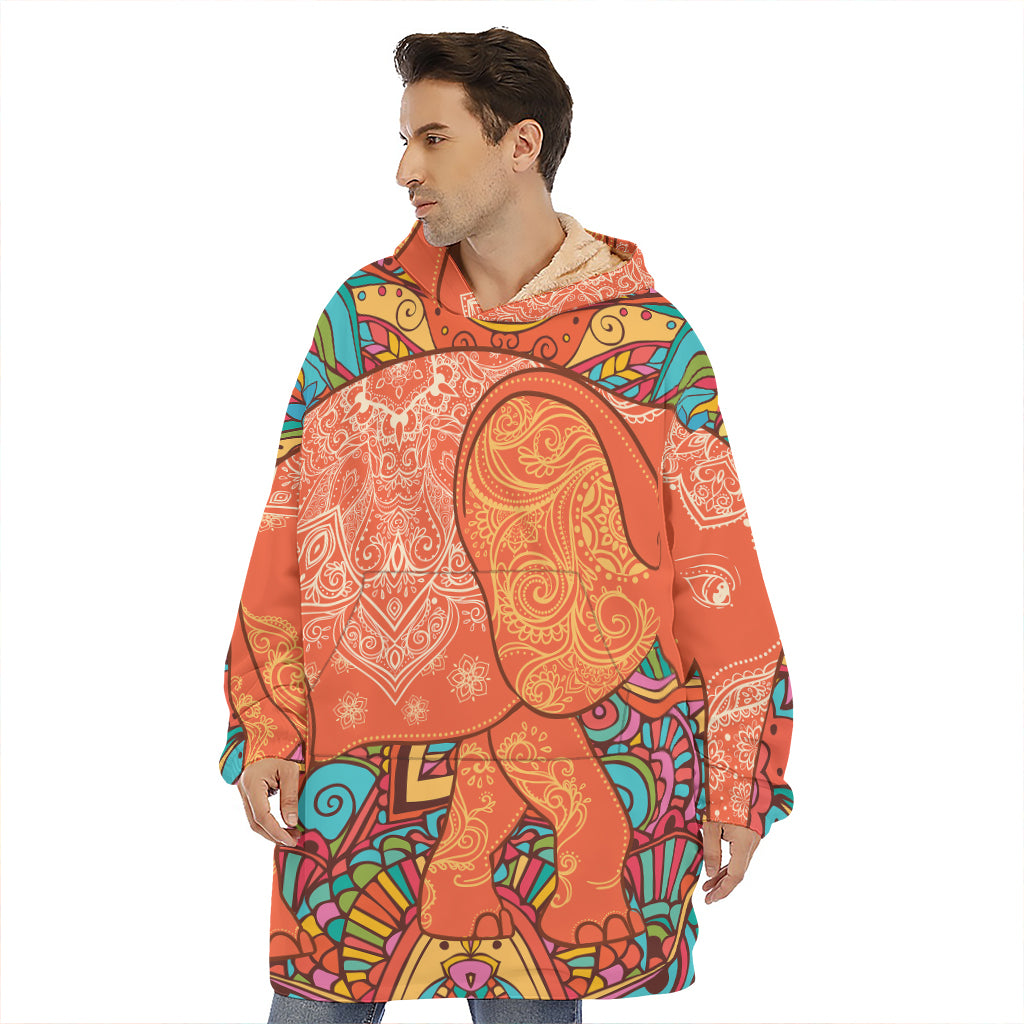 Indian Boho Hippie Elephant Print Hoodie Blanket