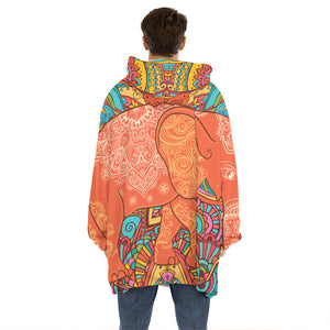 Indian Boho Hippie Elephant Print Hoodie Blanket