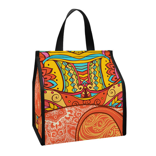 Indian Boho Hippie Elephant Print Insulated Lunch Tote