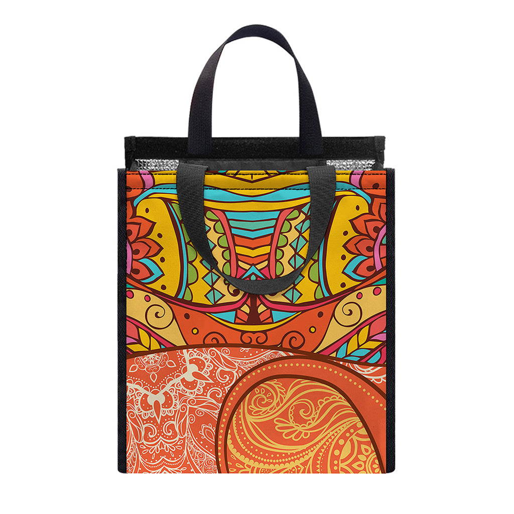 Indian Boho Hippie Elephant Print Insulated Lunch Tote