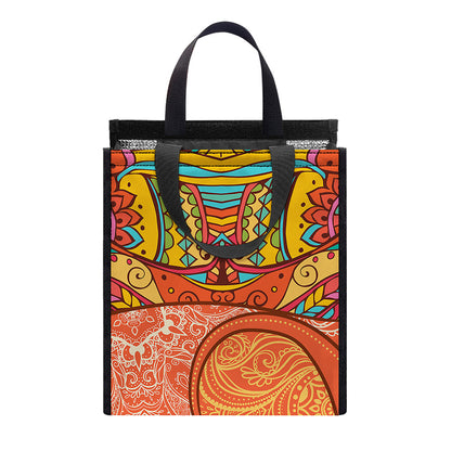 Indian Boho Hippie Elephant Print Insulated Lunch Tote