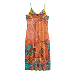 Indian Boho Hippie Elephant Print Jersey Midi Cami Dress