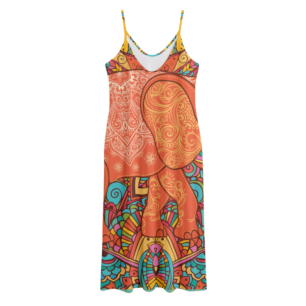 Indian Boho Hippie Elephant Print Jersey Midi Cami Dress