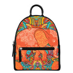 Indian Boho Hippie Elephant Print Leather Backpack