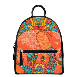 Indian Boho Hippie Elephant Print Leather Backpack