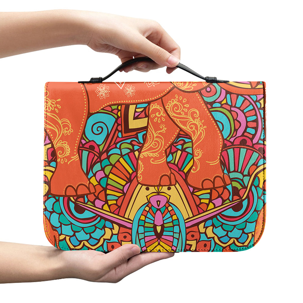 Indian Boho Hippie Elephant Print Leather Bible Cover