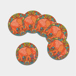 Indian Boho Hippie Elephant Print Leather Coaster Set