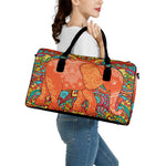 Indian Boho Hippie Elephant Print Leather Duffle Bag
