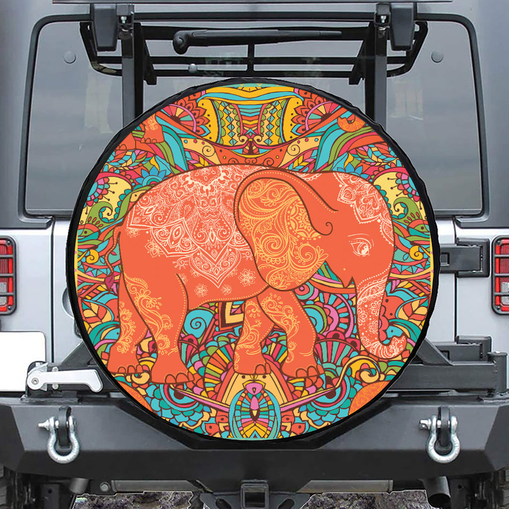 Indian Boho Hippie Elephant Print Leather Spare Tire Cover