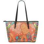Indian Boho Hippie Elephant Print Leather Tote Bag