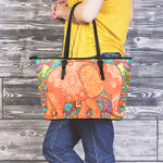 Indian Boho Hippie Elephant Print Leather Tote Bag