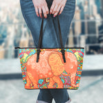 Indian Boho Hippie Elephant Print Leather Tote Bag