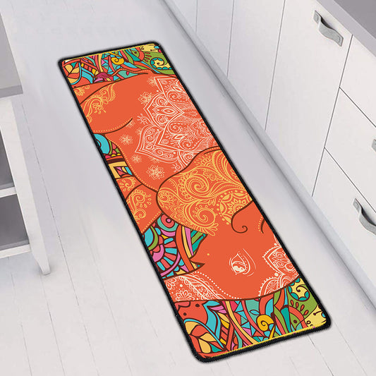 Indian Boho Hippie Elephant Print Long Kitchen Mat