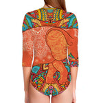 Indian Boho Hippie Elephant Print Long Sleeve Swimsuit