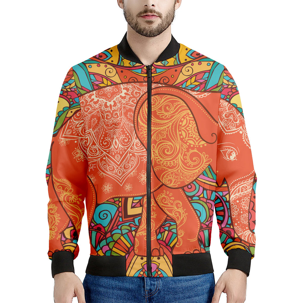 Indian Boho Hippie Elephant Print Men's Bomber Jacket