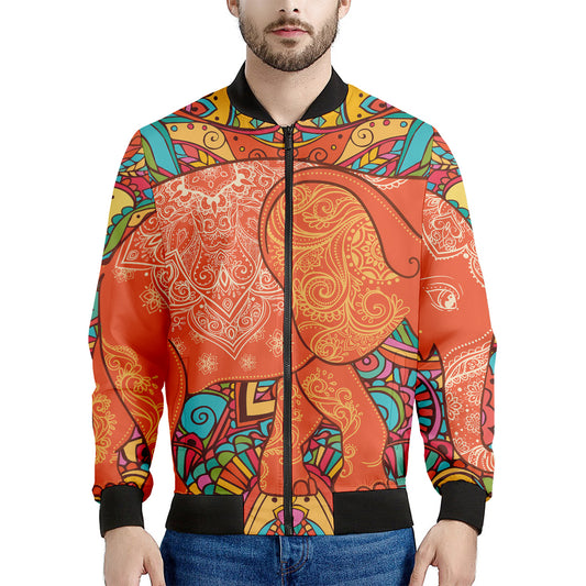 Indian Boho Hippie Elephant Print Men's Bomber Jacket