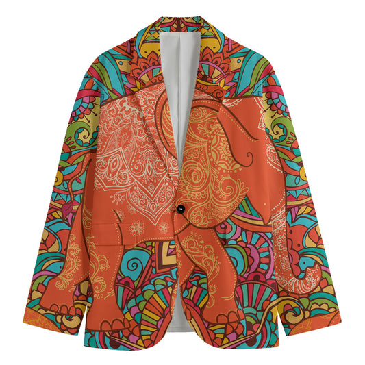 Indian Boho Hippie Elephant Print Men's Cotton Blazer