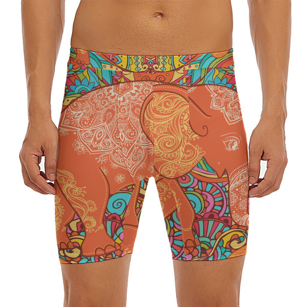 Indian Boho Hippie Elephant Print Men's Long Boxer Briefs