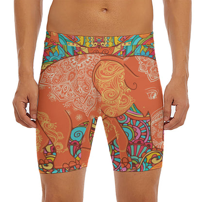 Indian Boho Hippie Elephant Print Men's Long Boxer Briefs