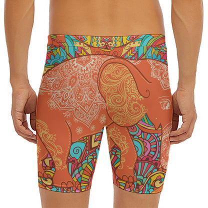 Indian Boho Hippie Elephant Print Men's Long Boxer Briefs