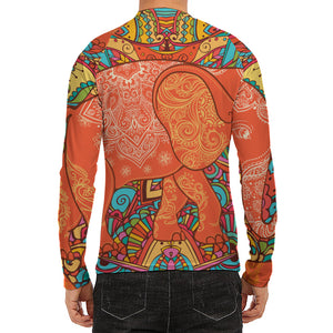 Indian Boho Hippie Elephant Print Men's Long Sleeve Rash Guard