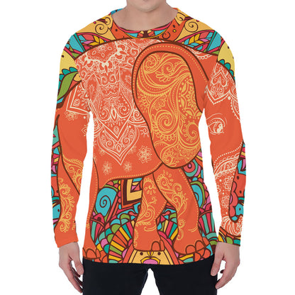 Indian Boho Hippie Elephant Print Men's Long Sleeve T-Shirt