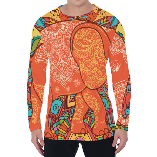 Indian Boho Hippie Elephant Print Men's Long Sleeve T-Shirt