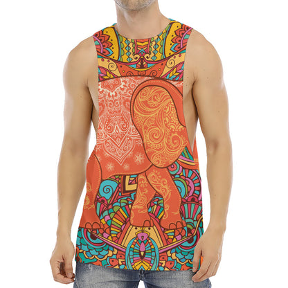 Indian Boho Hippie Elephant Print Men's Muscle Tank Top