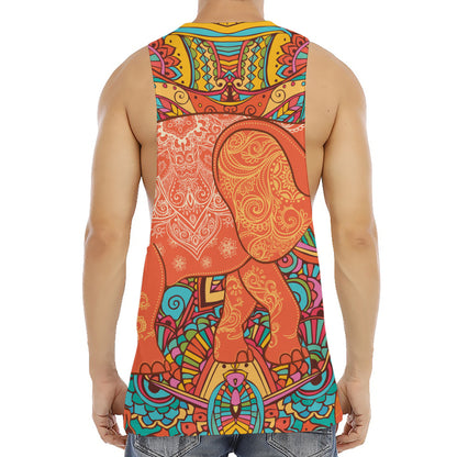 Indian Boho Hippie Elephant Print Men's Muscle Tank Top