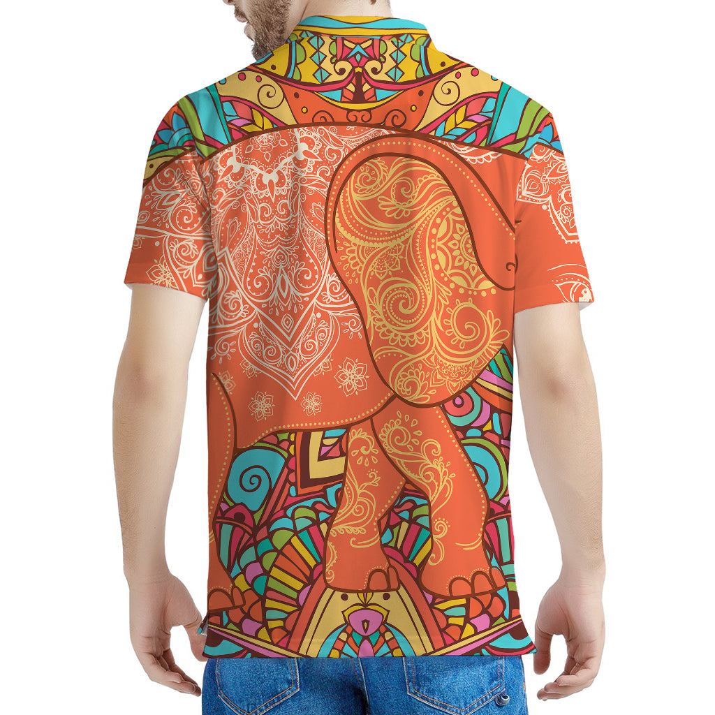 Indian Boho Hippie Elephant Print Men's Polo Shirt