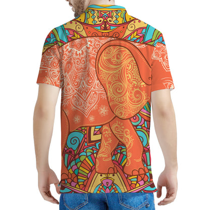 Indian Boho Hippie Elephant Print Men's Polo Shirt