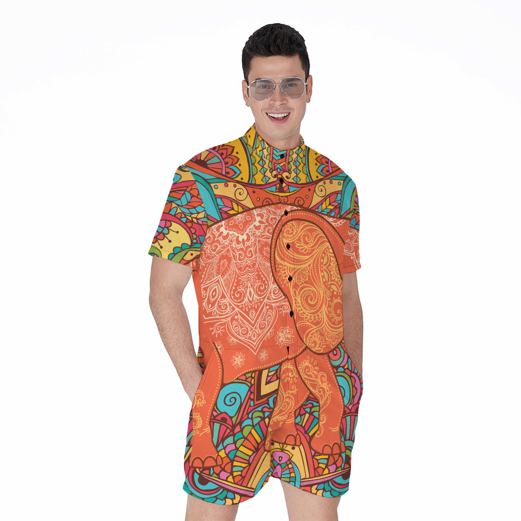 Indian Boho Hippie Elephant Print Men's Rompers