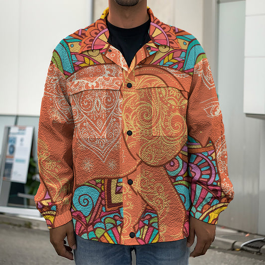 Indian Boho Hippie Elephant Print Men's Shirt Jacket