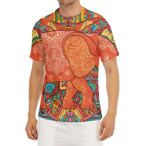 Indian Boho Hippie Elephant Print Men's Short Sleeve Rash Guard