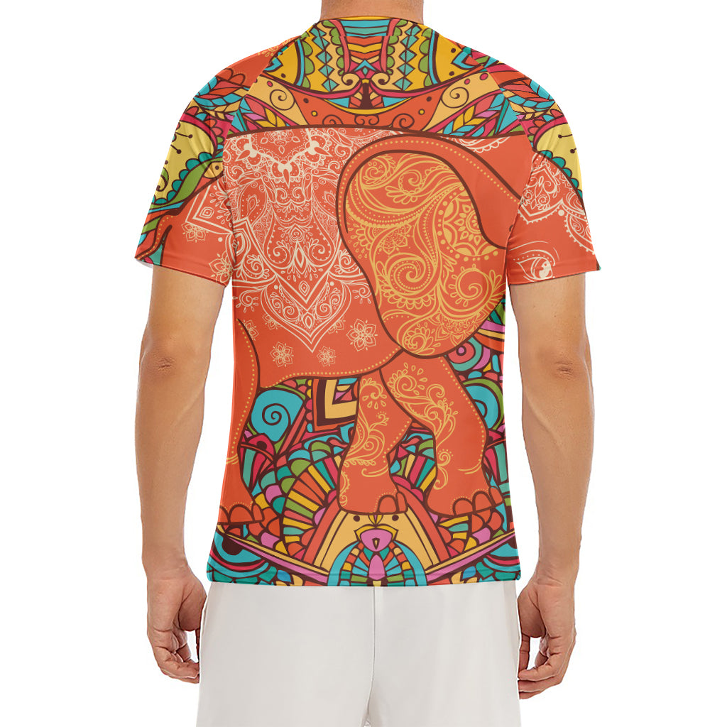 Indian Boho Hippie Elephant Print Men's Short Sleeve Rash Guard