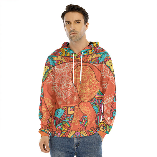 Indian Boho Hippie Elephant Print Men's Velvet Pullover Hoodie