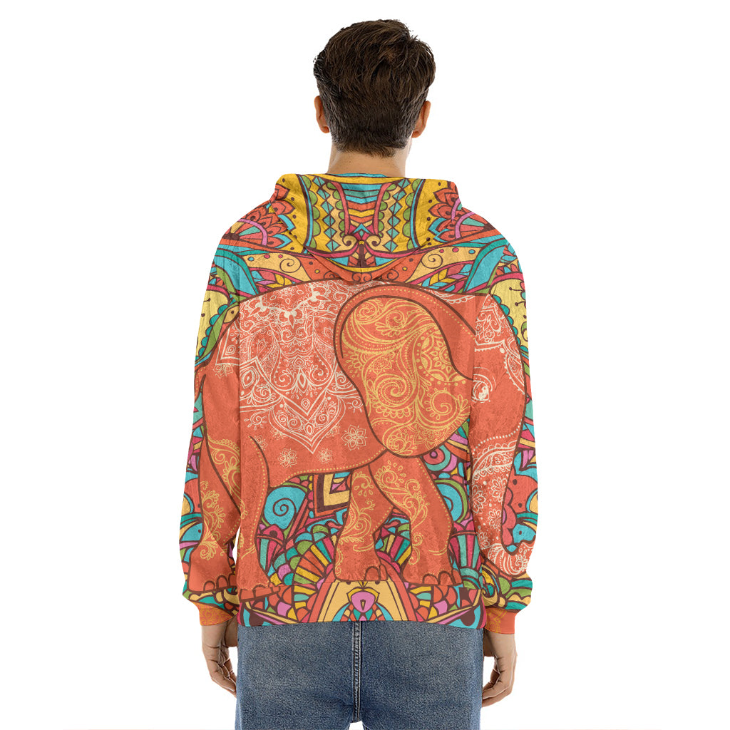 Indian Boho Hippie Elephant Print Men's Velvet Pullover Hoodie