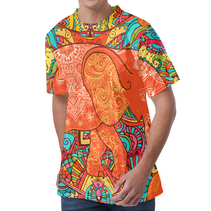 Indian Boho Hippie Elephant Print Men's Velvet T-Shirt
