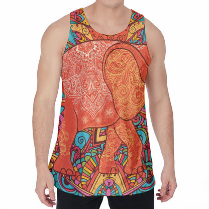 Indian Boho Hippie Elephant Print Men's Velvet Tank Top