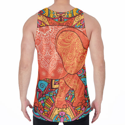 Indian Boho Hippie Elephant Print Men's Velvet Tank Top