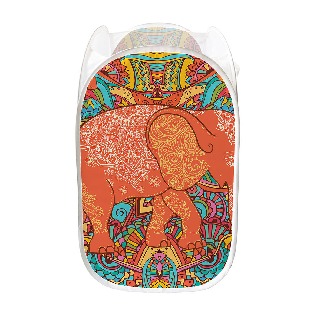 Indian Boho Hippie Elephant Print Mesh Laundry Hamper