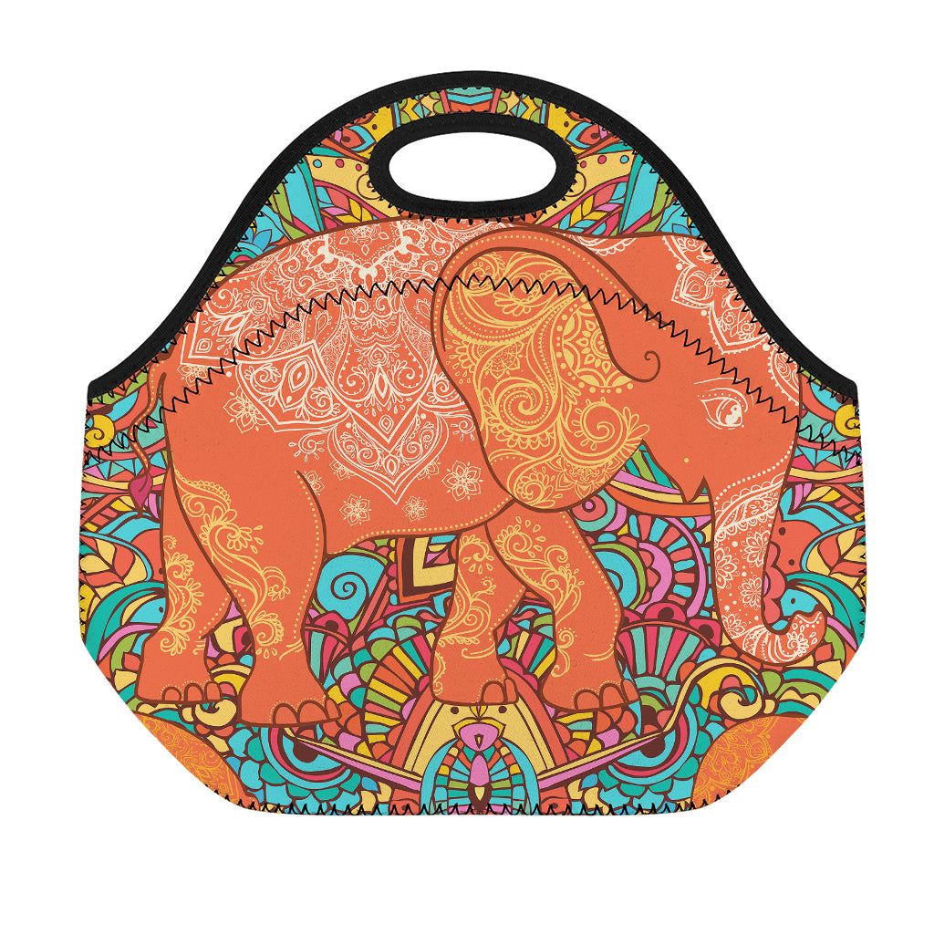 Indian Boho Hippie Elephant Print Neoprene Lunch Bag