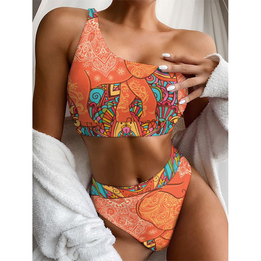 Indian Boho Hippie Elephant Print One Shoulder Bikini Top